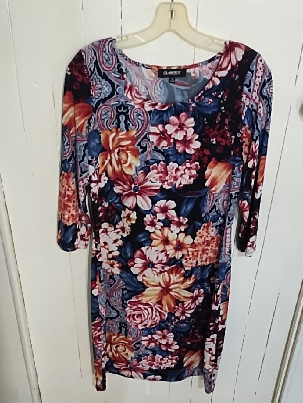 Glamour Navy Midi Dress with Pink and Orange Floral Print